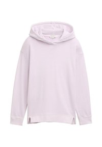 Lichtpaarse, hoodie met lange mouwen en een trekkoordcapuchon, zijsplits en ribgebreide manchetten. Zachte textuur met een gladde afwerking.