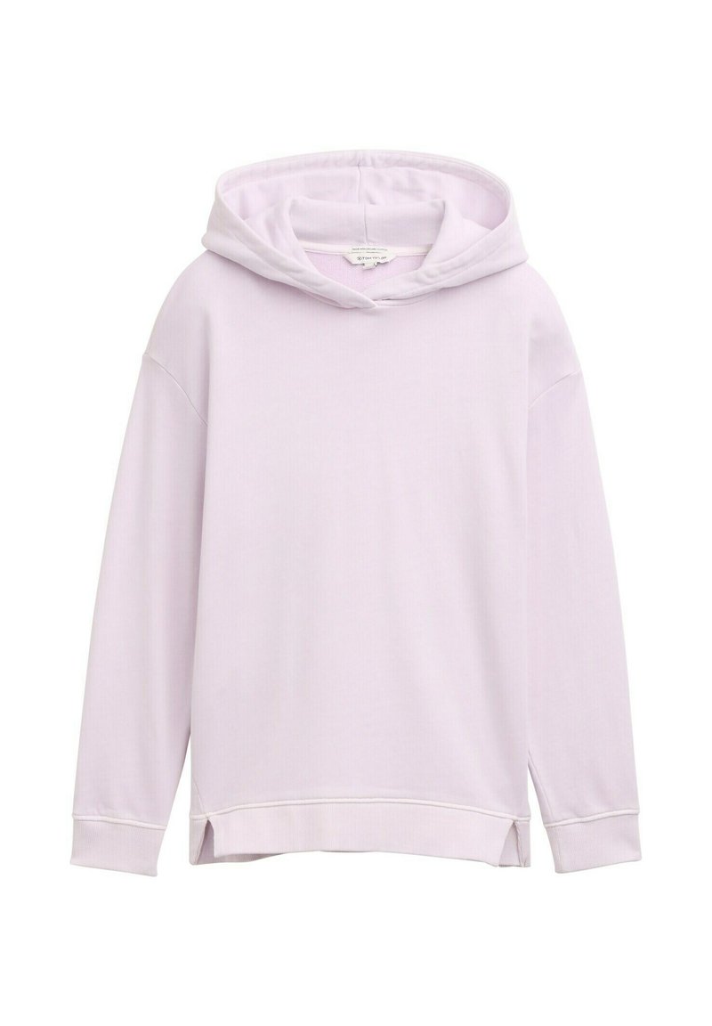 Lichtpaarse, hoodie met lange mouwen en een trekkoordcapuchon, zijsplits en ribgebreide manchetten. Zachte textuur met een gladde afwerking.