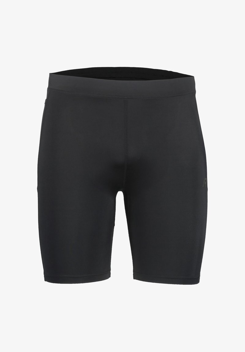 Svarta träningsshorts gjorda av stretchigt material, med en åtsittande design och en bred midja. Inga synliga mönster eller detaljer.