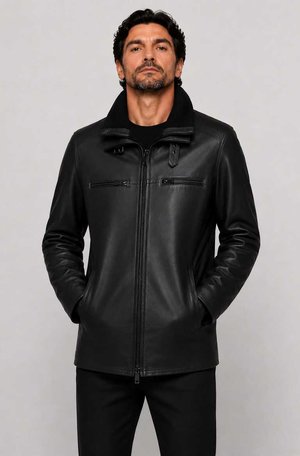 CYCAS D'OR, FLEX 2 in 1 REMOVABLE COLLAR - Chaqueta de cuero - black