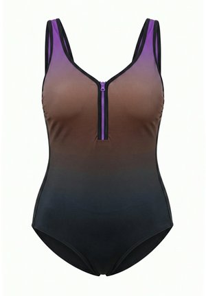 Ulla Popken, ZIP FRONT ONE PIECE SWIMSUIT - Badedragt - mahogany