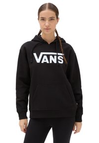Felpa con cappuccio nera in misto cotone, con un grande logo bianco "VANS" sul davanti e una tasca a marsupio frontale.