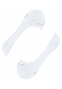 Weiße, niedrig geschnittene Socken aus einem glatten Material; mit nahtlosem Design und verstärkten Zehen und Fersen, bieten sie einen sicheren Sitz.