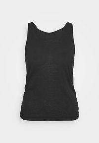 Zwarte tanktop met een ronde halslijn, gemaakt van lichtgewicht stof. Heeft een aansluitend ontwerp en subtiele zijschuif voor extra textuur.