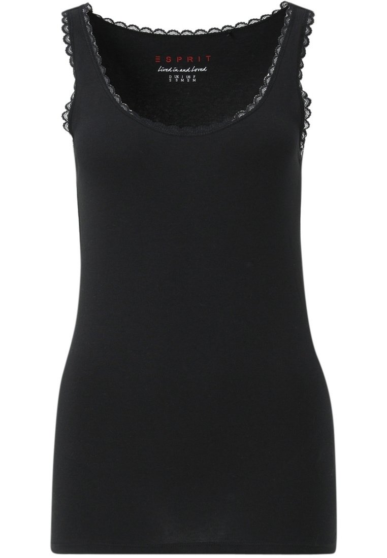 Svart linne i mjukt tyg, med rundad halsringning och fin vågig spetskant runt kanterna. Enkel, lätt design.