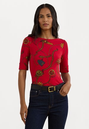 Lauren Ralph Lauren PRINT STRETCH COTTON BOATNECK TEE - T-shirts med print - red