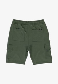 Groene katoenen cargoshorts met een elastische tailleband, twee zijzakken en twee achterzakken, met een zachte textuur en een minimalistisch ontwerp.