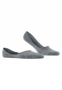 Graue No-Show-Socken mit weicher Textur, elastischem Saum und minimalistischem Design. Verfügt über einen subtilen blauen Akzent entlang der Ränder.