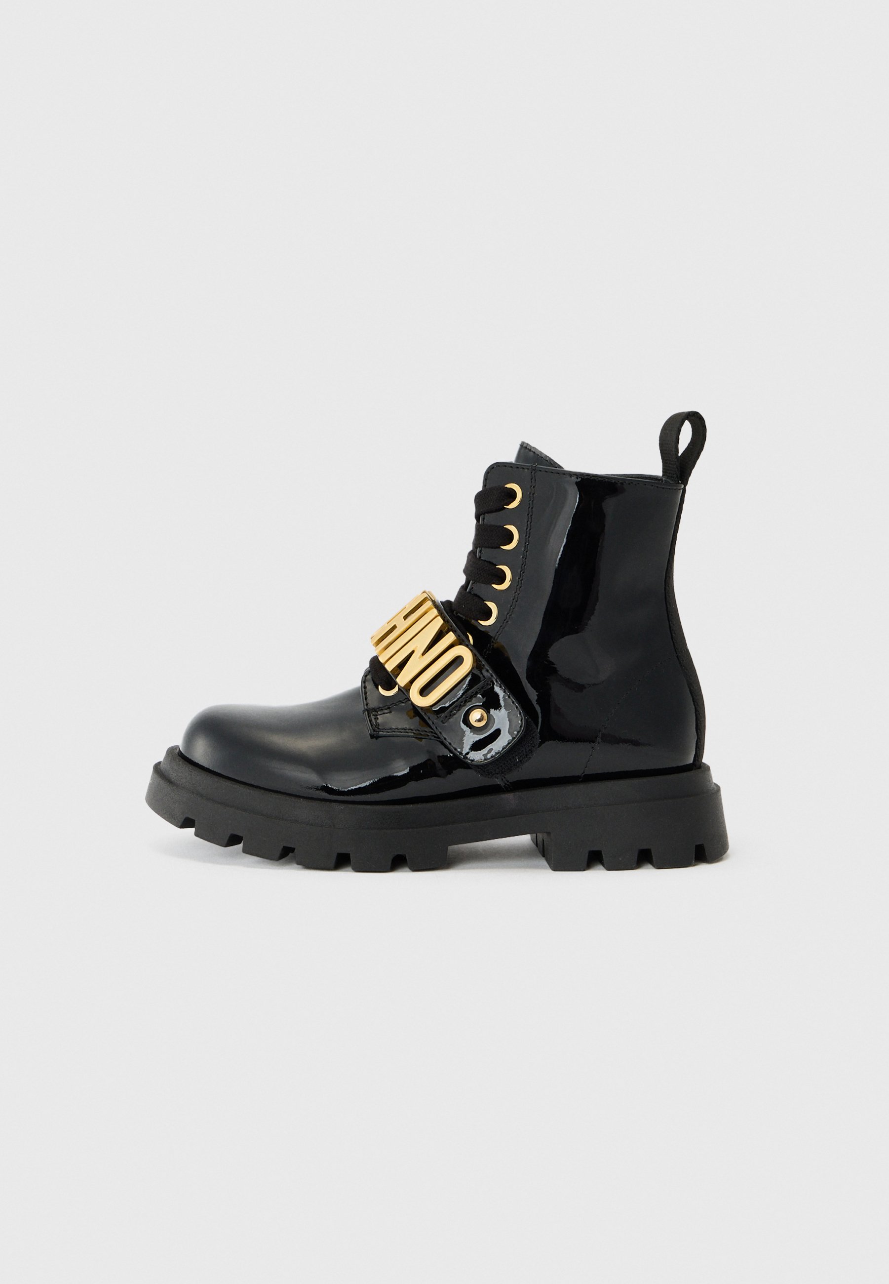 Moschino Black Leather Ankle Boots with Gold Logo Band Moschino Biker Boots Moschino Biker Boots Donna Leather  main image 4