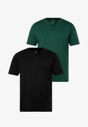 JP1880, GROSSE GRÖSSEN BIS 7XL IM DOPPELPACKHENLEY RUNDHALSAUSSCHNITT KNOPFLEISTE - T-shirts basic - bottle green