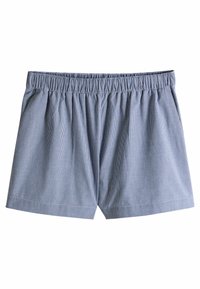 Boxer in cotone a quadri blu e bianchi con vita elasticizzata e vestibilità comoda, caratterizzati da una texture di tessuto morbida e traspirante.