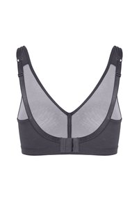 Czarny biustonosz z gładkim przodem i siateczkowym tyłem. Posiada regulowane ramiączka oraz zapięcie na haftki z tyłu.