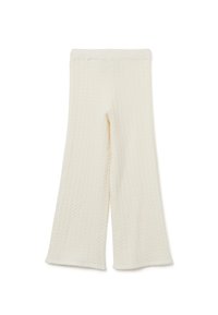 Pantaloni a gamba larga in maglia bianco crema con un motivo a treccia testurizzato e una vita elasticizzata. Finitura liscia e silhouette casual.