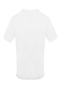 T-shirt blanc à manches courtes présenté de dos avec un col rond sur fond blanc.