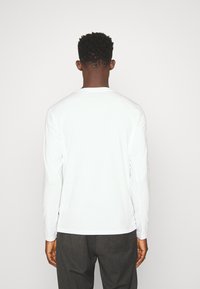 Langærmet hvid t-shirt i blødt stof med rund hals. Har et simpelt design uden mønstre og et rent, minimalistisk look bagfra.