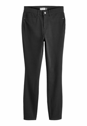 Zwarte stretchbroek met een slim fit, voorzien van een standaard taille, vijf-pocket ontwerp en een gladde stoftextuur.