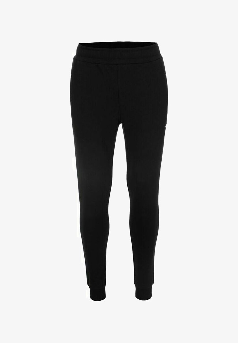 Schwarze eng anliegende Hosen mit einem elastischen Bund und schmalen Bündchen, entworfen für Komfort und lässiges Tragen.