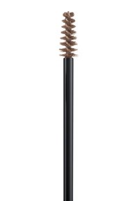 Brosse à sourcils avec un manche noir foncé et une tête en poils synthétiques spirale de couleur marron pour entretenir les sourcils.