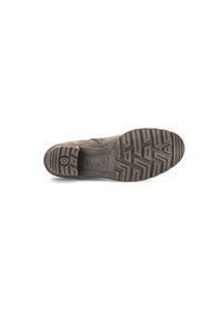 Sole of a brown Gabor shoe with patterned tread, circular logo near the heel, and textured material on the upper side.