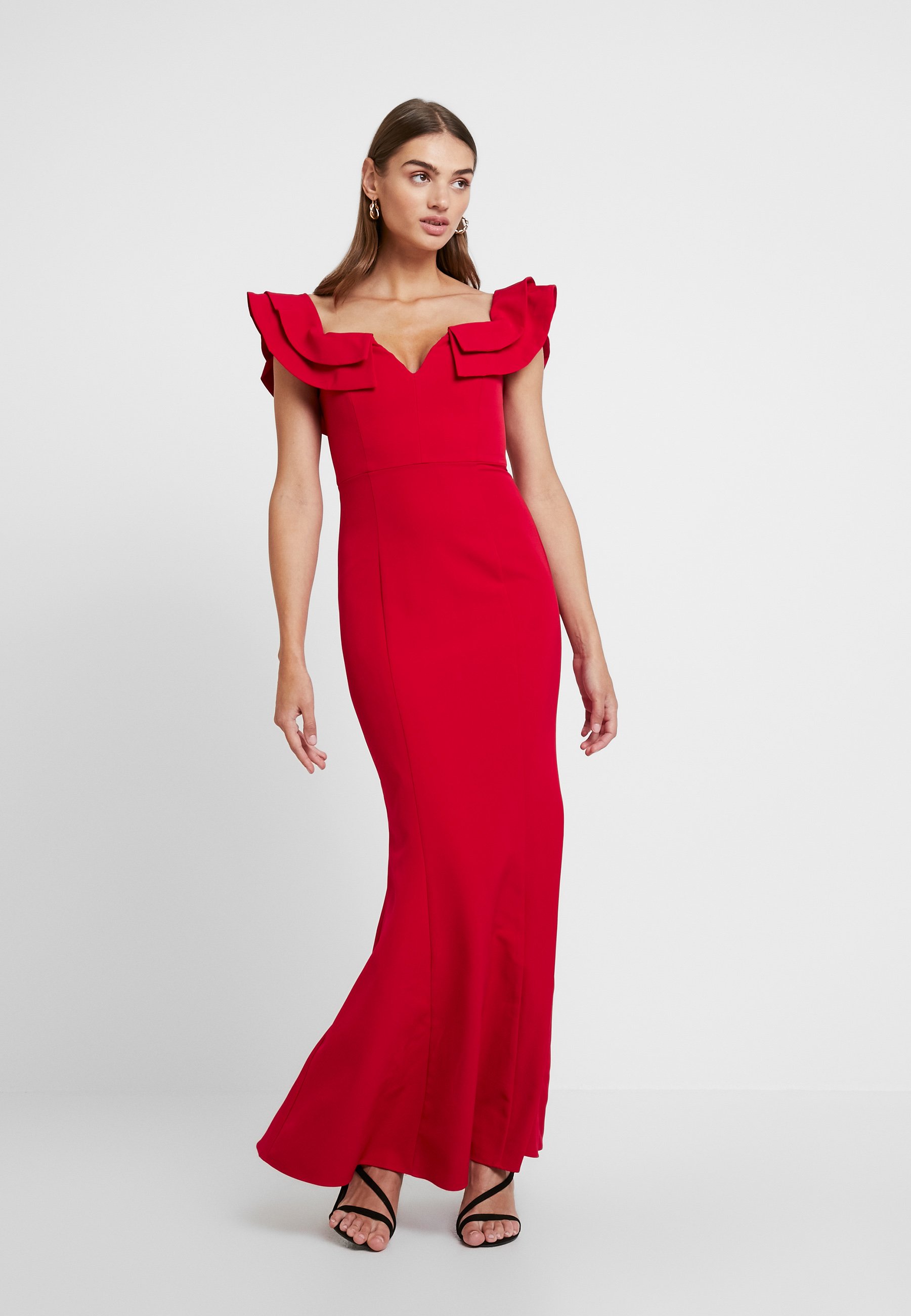 red off shoulder gown