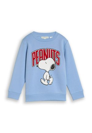 Jasnoniebieska bluza z długim rękawem z grafiką Snoopy oraz czerwonym tekstem "PEANUTS" na klatce piersiowej. Ściągacze na mankietach i dole.
