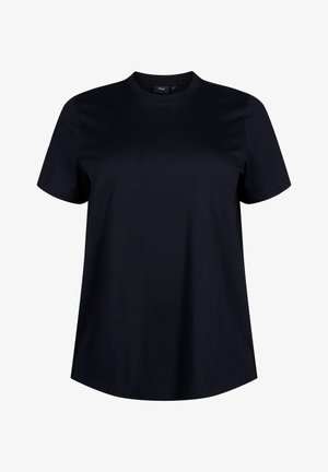 Marineblauwe katoen T-shirt met korte mouwen, ronde halslijn en een relaxte pasvorm. Gladde textuur en geen zichtbare patronen of versieringen.