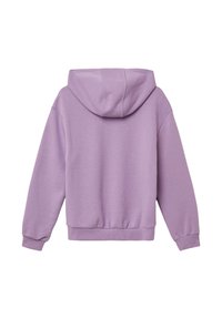 Hoodie lavanda con cappuccio, polsini e orlo a coste. Realizzato in morbido materiale con una vestibilità comoda, che presenta una texture liscia.