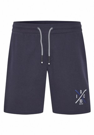 Tamnoplave cargo kratke hlače od mekog materijala, s remenom na vezanje s bijelim akcentima i logom na donjoj lijevoj strani.