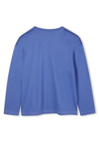Langarmshirt in effen blauw, gemaakt van zachte katoen. Heeft een ronde hals en contrasterende stiksels langs de schoudernaden.