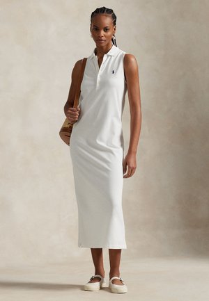 STRETCH-COTTON SLEEVELESS POLO DRESS - Denné šaty - white