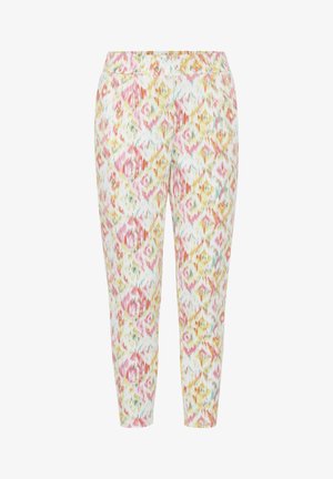 Leggings i vit bas med ett färgglatt diamantmönster i rosa, gult och turkos. Mjuk tyg med elastisk midja.