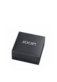 Svart strukturerad presentask med silverfärgad "JOOP!" text på toppen, rektangulär form, sömlös design och en slät yta.