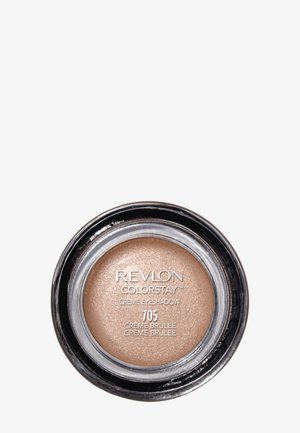 Revlon Colorstay crème oogschaduw in schaduw 705, met een ronde, doorzichtige plastic container met een zwarte deksel en een romige, beige textuur.
