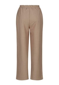 Lichtbruine, wijde broek met een elastische tailleband, voorzien van een gladde textuur en strakke lijnen, geschikt voor casual of semi-formele kleding.