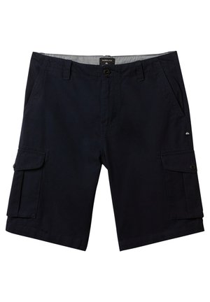 Navy Cargo-Shorts aus Baumwolle, mit zwei sinds Taschen, zwei seitlichen Cargo-Taschen und einem Knopfverschluss. Einfaches, gerades Design.