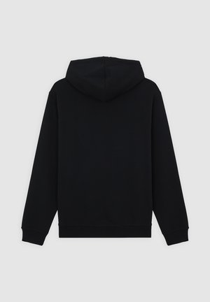 Czarna bluza z kapturem wykonana z miękkiej tkaniny. Posiada długie rękawy, przednią kieszeń kangurkową oraz ściągacze na mankietach i dole. Minimalistyczny design.