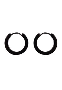 Svart harpiks hoopøreringer med en blank overflate, med en rund form og et sømløst design som forbindes på toppen.