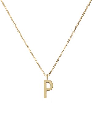 Guldmetal halskæde med en simpel, store bogstav "P" vedhæng. Kæden har små runde led, hvilket skaber et tekstureret udseende.