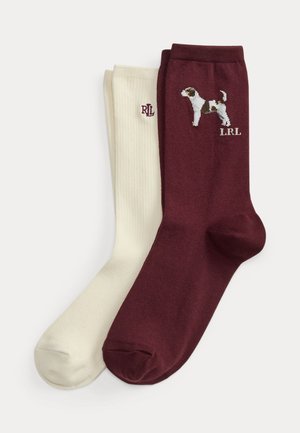 Lauren Ralph Lauren, DOG & LOGO COTTON-BLEND CREW SOCK 2-PACK - Chaussettes - wine/ivory
