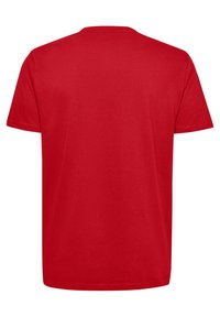 Rode t-shirt met korte mouwen, gemaakt van katoen, met een ronde hals en een effen kleur zonder patronen of graphics.