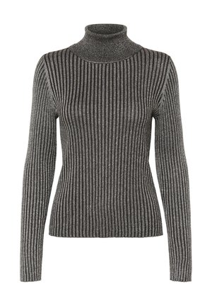 Halli hallituskaelusega hall ribakudum, millel on pikad varrukad, vertikaalsed triibud ja tekstuuriga viimistlus. Pehme, veniv kangas.