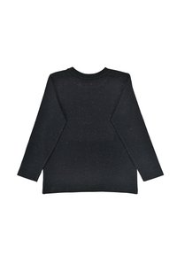 Langärmliges Shirt aus schwarzem Stoff mit mehrfarbigen Sprenkeln. Runder Ausschnitt und genähte Säume, mit einem lockeren, schmucklosen Rückendesign.