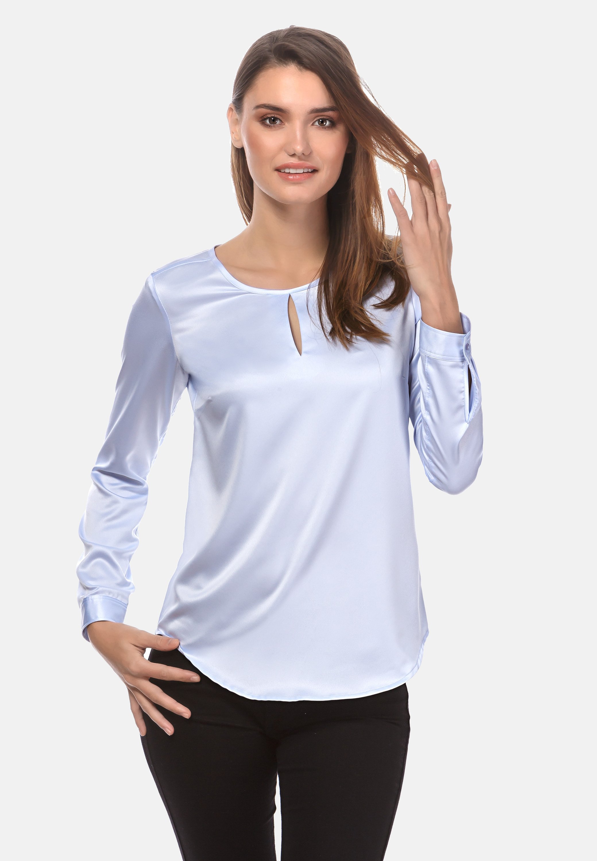 HOTOUCH Damenbluse Aus 100% Baumwolle – 3/4-Ärmel, V-Ausschnitt, Tailliert, Basic Für Büro & Freizeit