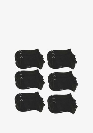 Black ankle socks, six pairs, cotton blend material, size 43-46, featuring a smooth texture, rounded toe, and minimalistic design.