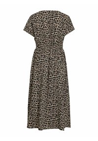 Robe à imprimé léopard en tissu léger, dotée d'une coupe décontractée, de manches courtes et d'une taille cintrée pour une silhouette définie.