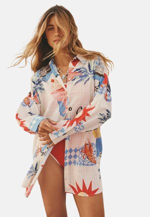 Next, BEACH SHIRT COVER-UP TALL - REGULAR FIT - Beach accessory - cream red map print