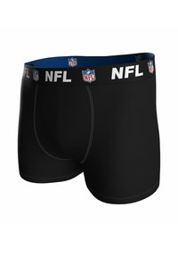 Schwarze Boxershorts mit NFL-Branding und einem breiten elastischen Bund mit dem NFL-Logo, glatter Textur und figurbetontem Design.