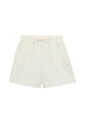 Losse short in crèmekleur met een elastische tailleband en trekkoord, voorzien van zijzakken en subtiele voorplooien.