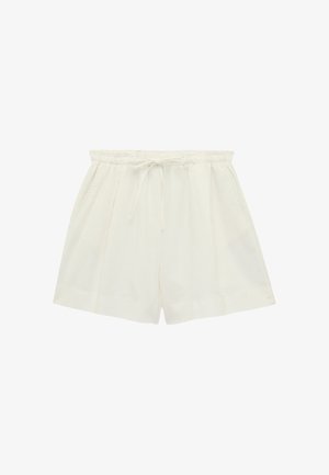 Locker sitzende Shorts in Cremefarbe mit elastischem Bund und Kordelzug, seitlichen Taschen und dezenten vorderen Falten.
