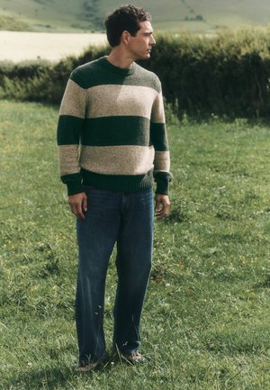 Next, REGULAR FIT - KNITTED CREW NECK JUMPER - Jumper - green ecru stripe